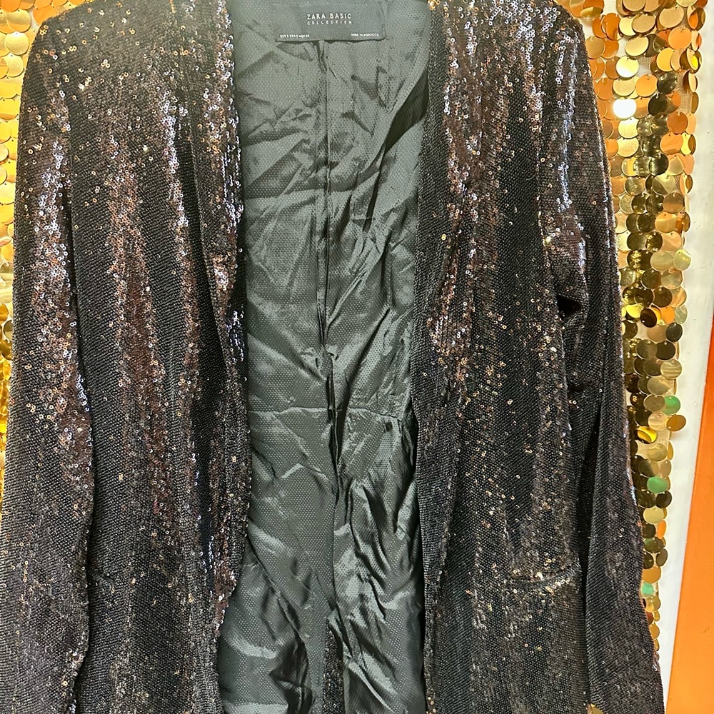 Zara Shimmering Black Sequin Blazer